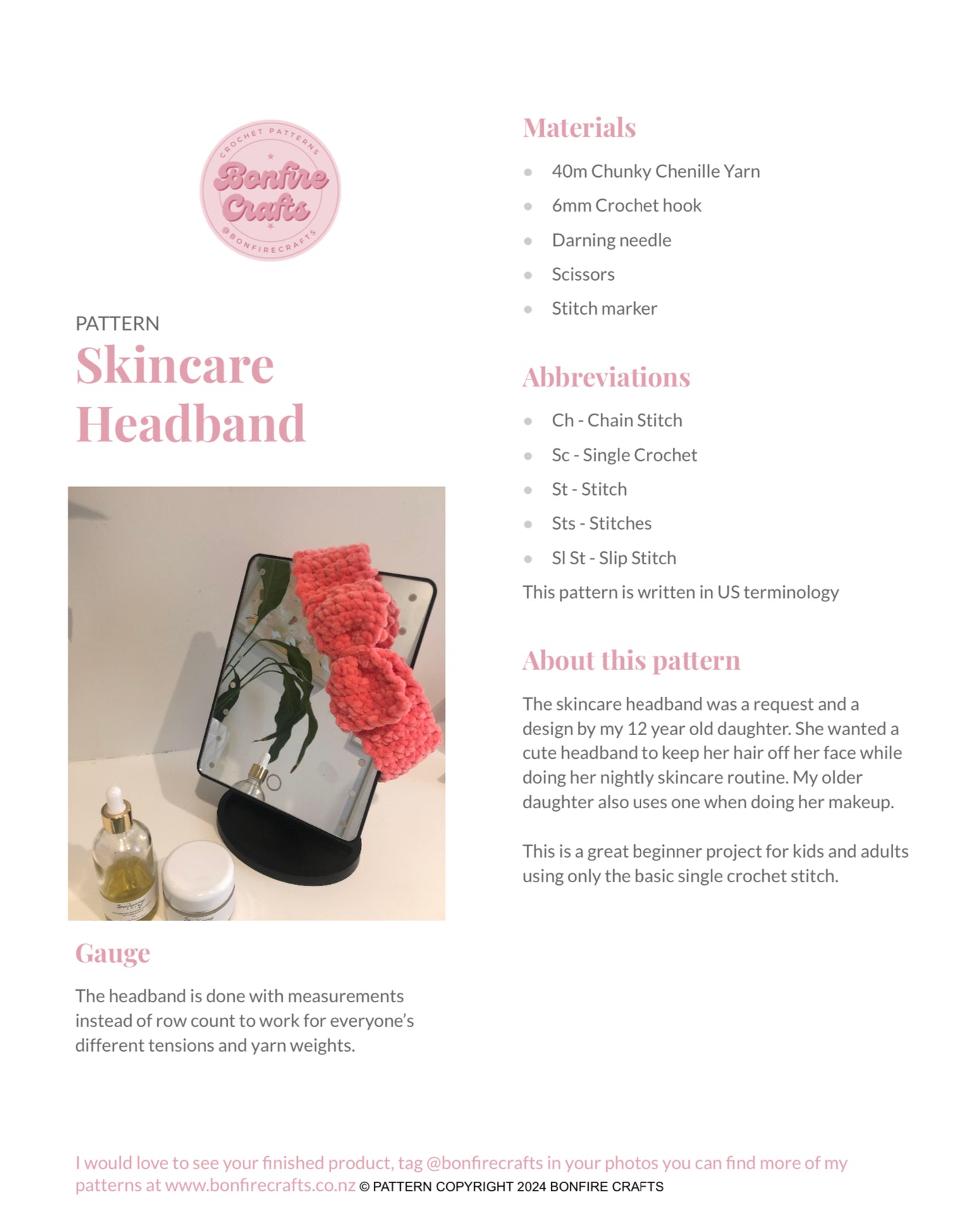 PDF pattern Skincare Headband