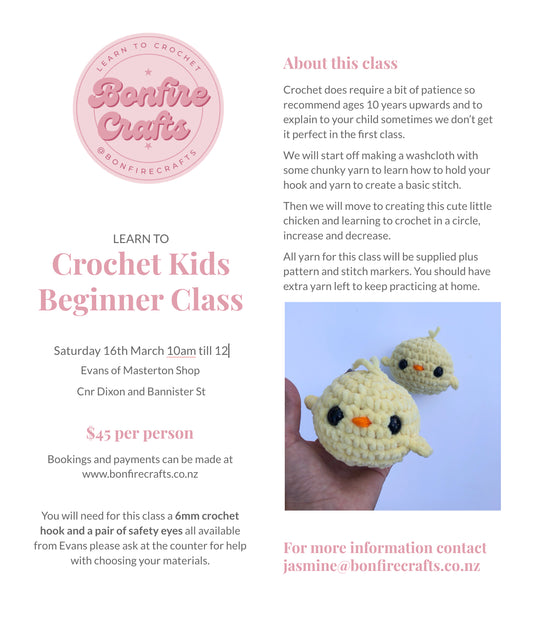 Kids Beginner Crochet Class - Saturday 16th March