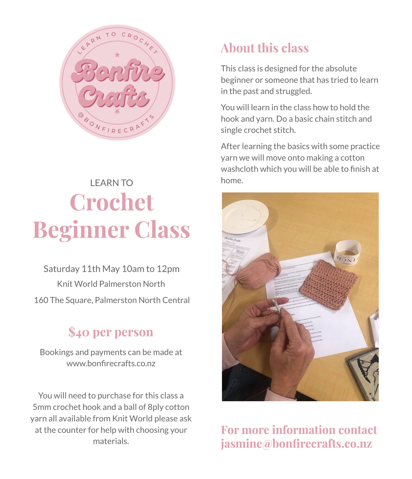 Beginner Crochet Class Palmerston North - Saturday 11th May