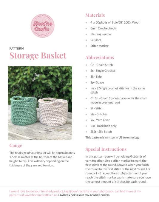 PDF Storage Basket Pattern