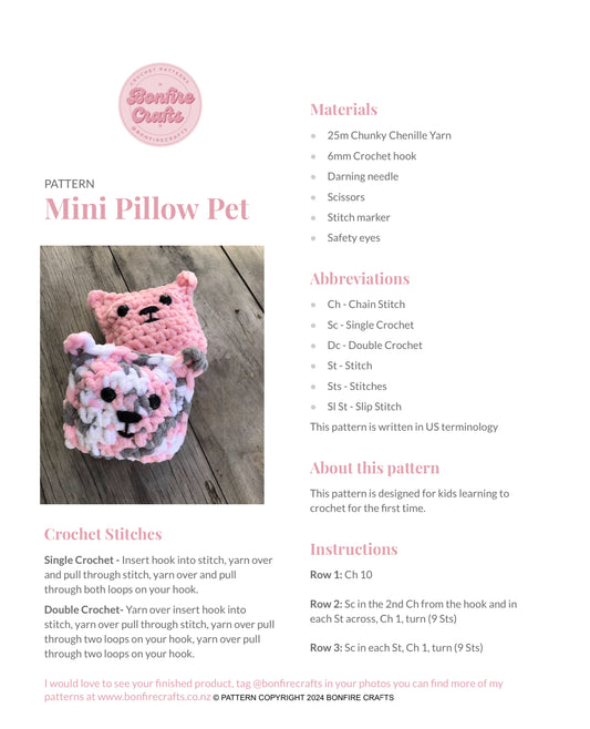 PDF pattern Mini Pillow Pet