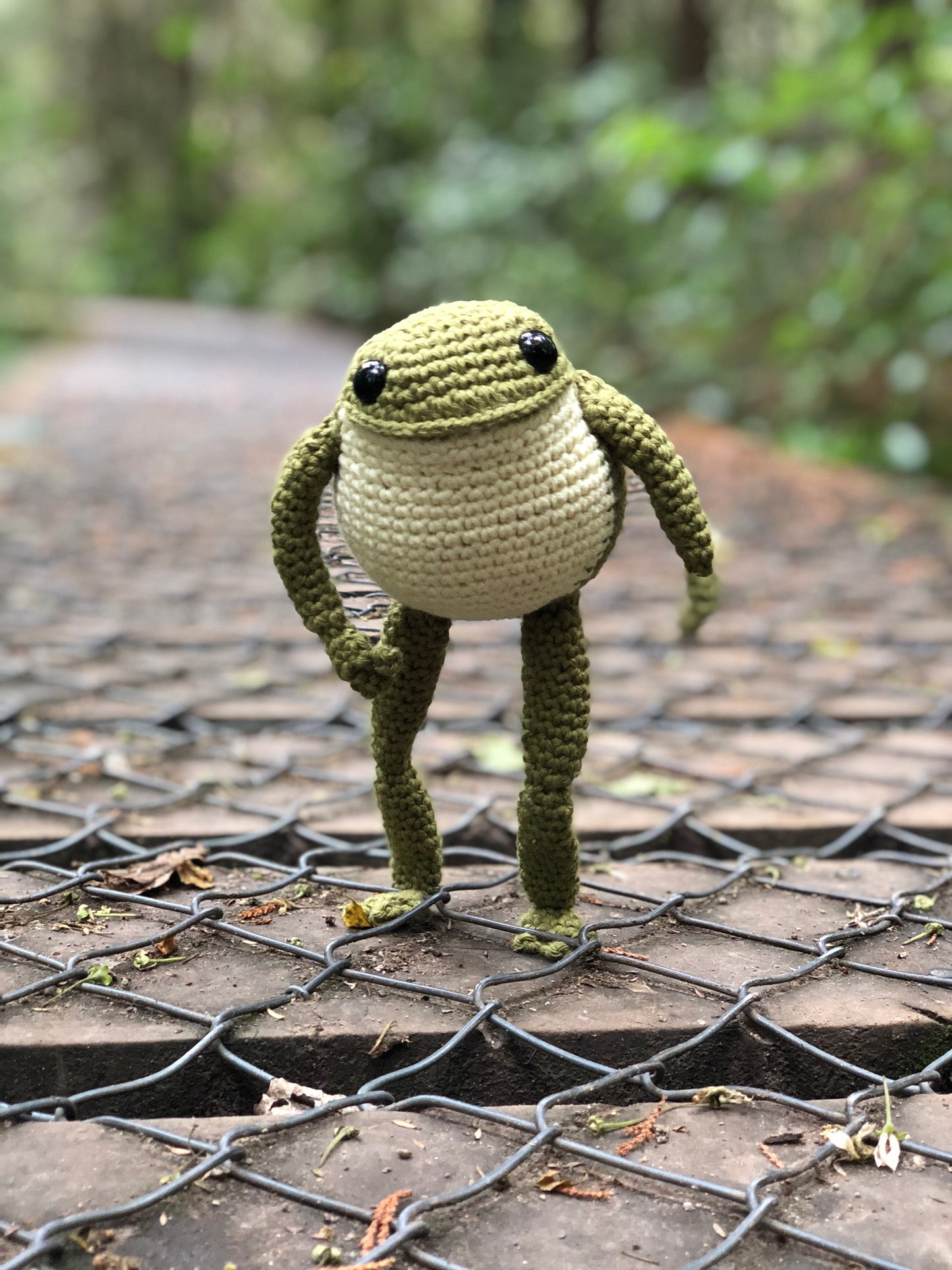 Custom made crochet frog