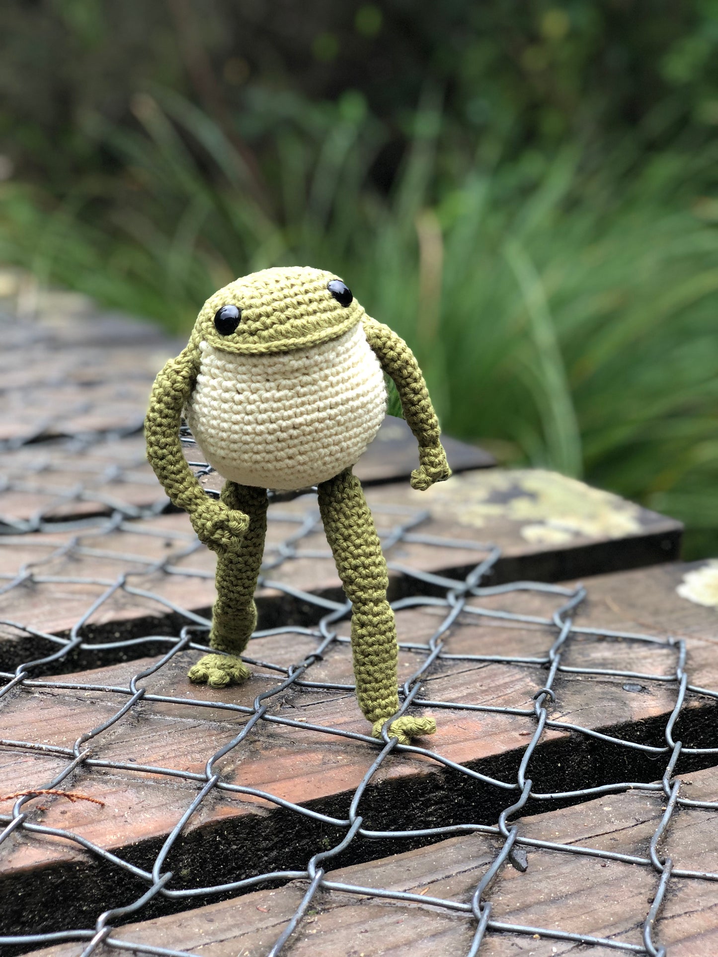 Custom made crochet frog