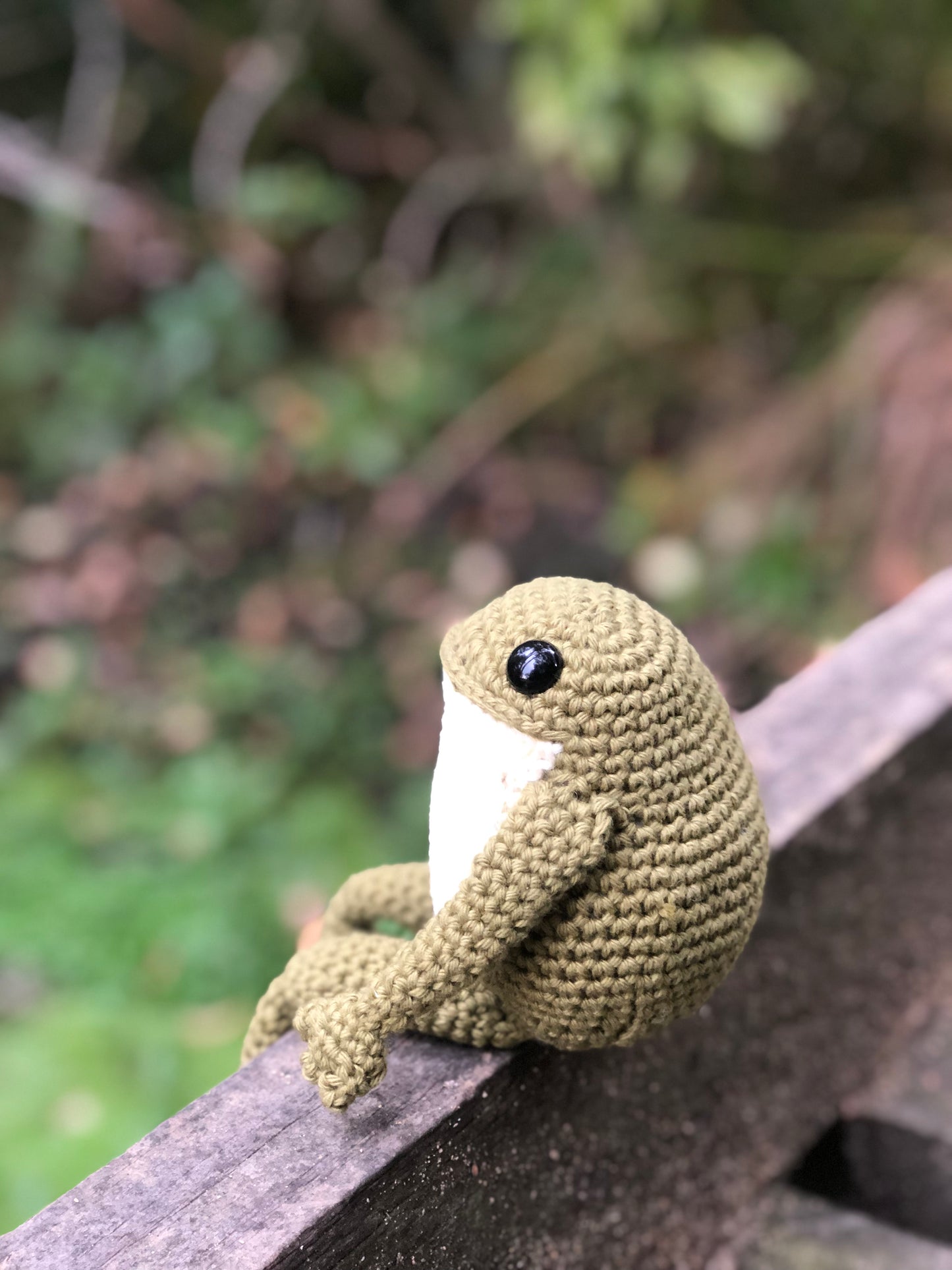 Custom made crochet frog